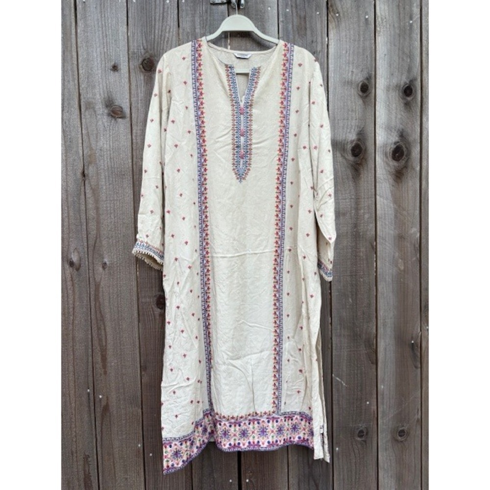 Sapphire Embroidered Viscose Kurta Tunic Cream Floral Long Sleeve Womens X-Large